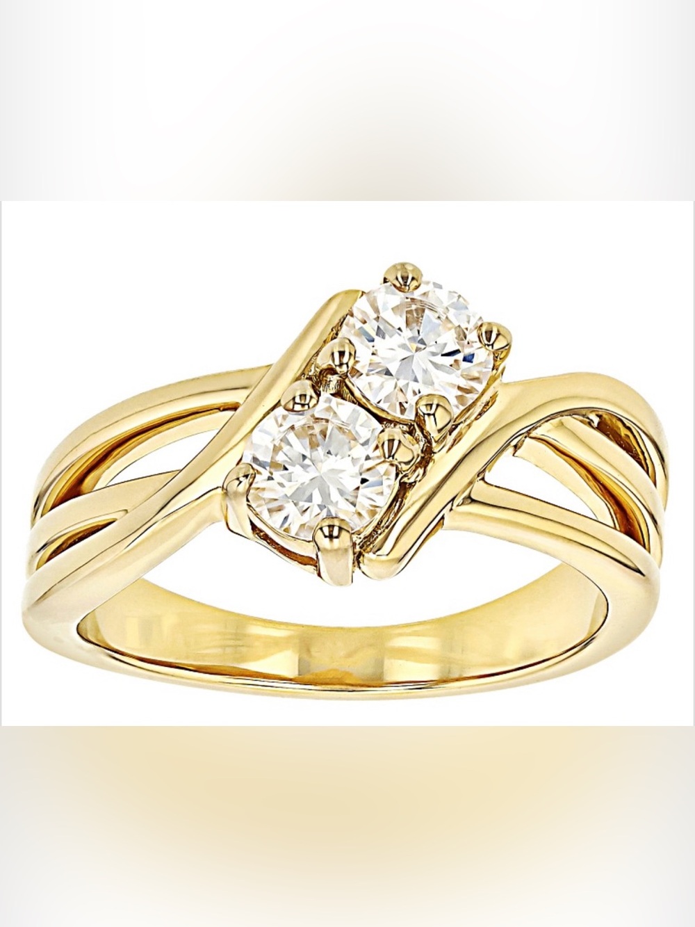 Moissanite 14k Yellow Gold Over Silver Bypass Ring 1.00ctw DEW.